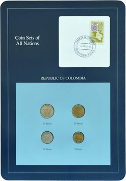 Colombia Set of coins 1990-1991 UNC 5, 10, 20, 50 pesos and 1 mark Booklet