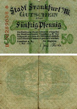 Banknote Germany Notgeld 50 pfennig 1917 F-VF Frankfurt