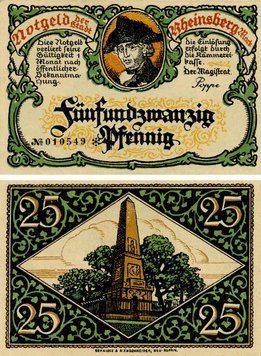 Banknote Germany Notgeld 25 pfennig F-VF Rheinsberg Variety 2