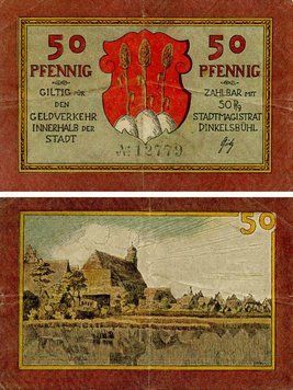 Banknote Germany Notgeld 50 pfennig F-VF Dinkelsb&uuml;hl