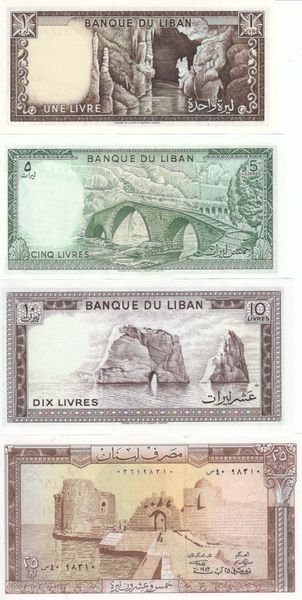 Набор банкнот Ливан набор из 7 банкнот 1980-1988 UNC 1, 5, 10, 25, 50, 100, 250 ливров Б06611 фото