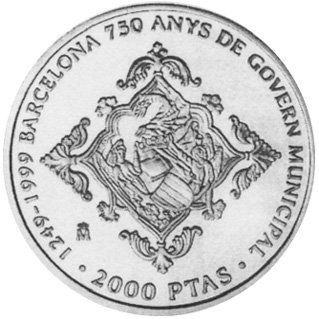 Іспанія 2000 песет 1999 року &laquo;750 років уряду&raquo; Срібло Proof (KM#1029) М07011 фото