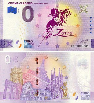 Банкнота Франція 0 ЄВРО 2025 UNC Класичне кіно - Зорро Б21553 фото