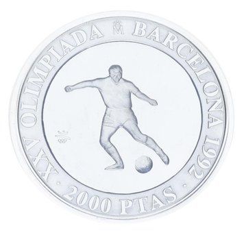 Монета Іспанія 2000 песет 1990 Срібло Proof XXV літні Олімпійські ігри в Барселоні 1992 року - Футбол М23308 фото