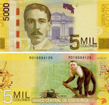 Банкнота Коста-Рика 5000 колонів 2012 UNC Мавпа (P276b) Б23674 фото