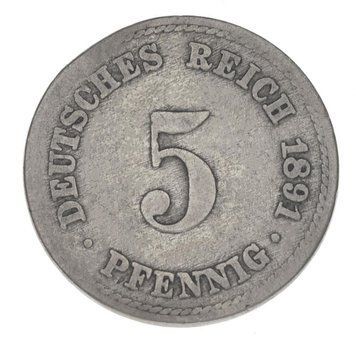 Німеччина 5 пфенігів 1891 F-VF З обігу М14821 фото