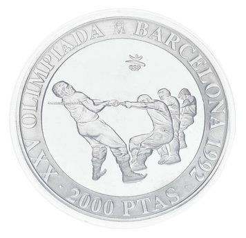 Монета Іспанія 2000 песет 1992 Срібло UNC XXV літні Олімпійські ігри в Барселоні в 1992 році - Перетягування каната М19772 фото