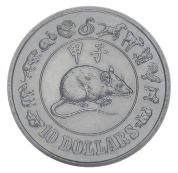 Монета Сінгапур 10 доларів 1984 UNC Східний календар &ndash; Рік щура М22200 фото