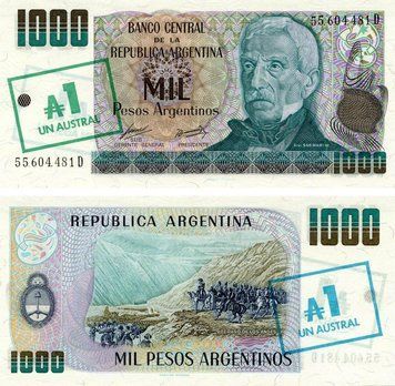 Banknote Argentina 1 austral 1985 UNC Andes Pass (P320)