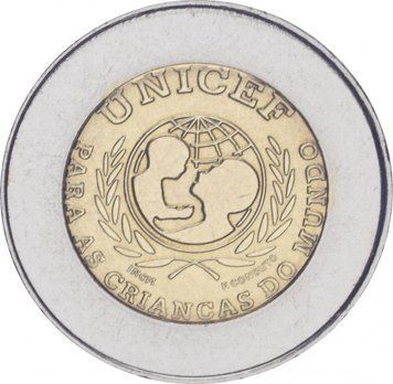 Монета Португалия 100 эскудо 1999 &laquo;ЮНИСЕФ&raquo; AU-UNC Надпись PORTUGUSA (Ошибка) (KM#722.2) М09827 фото
