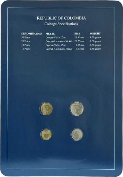 Колумбия Набор монет 1990-1991 UNC 5, 10, 20, 50 песо и 1 марка в сувенирной упаковке М10735 фото