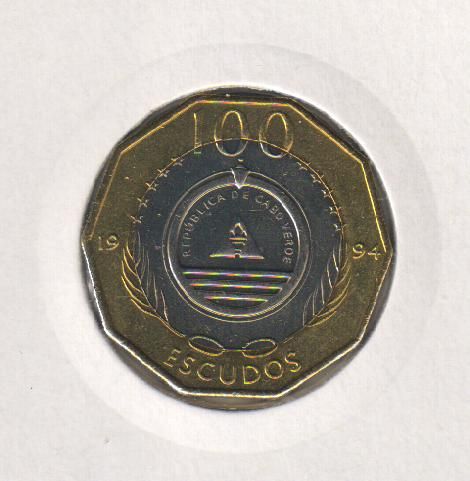 Кабо-Верде 100 эскудо 1994 Биметалл UNC Птица (KM#39) М04430 фото