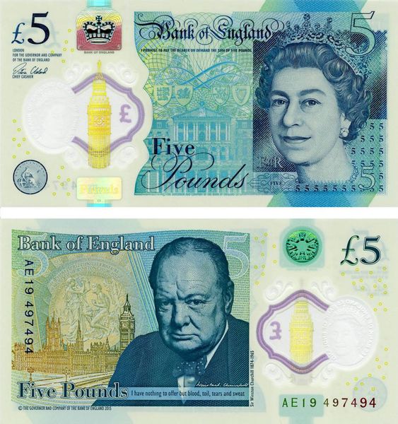 Great Britain England 5 pounds 2015 Winston Churchill UNC (P394)