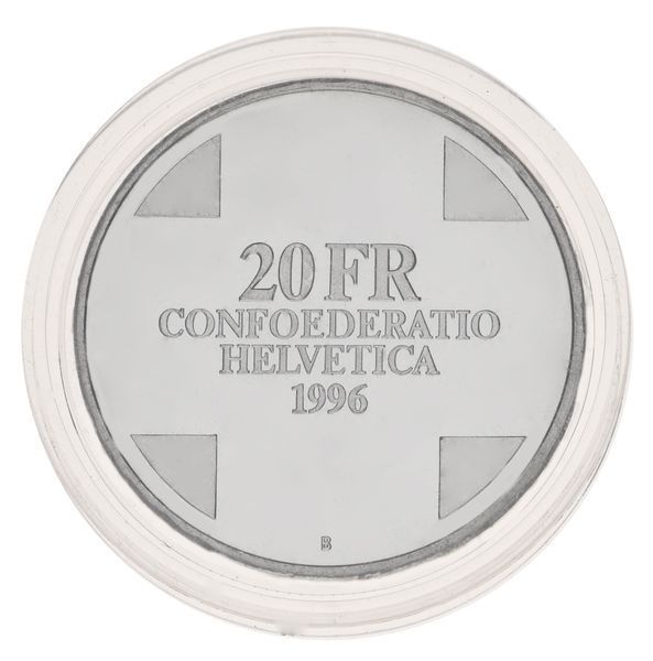 Монета Швейцария 20 франков 1996 Серебро UNC Дракон из Брено М17015 фото