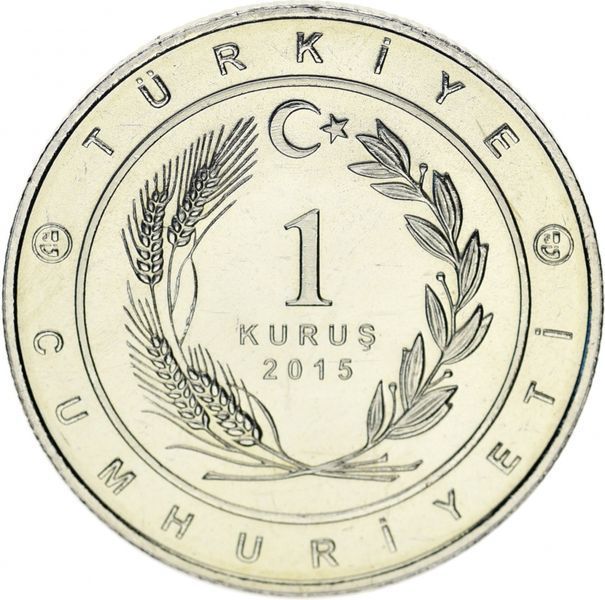 Монета Туреччина 1 куруш 2015 UNC Прапор Великі тюркські держави - Держава ефталітамі М10683 фото