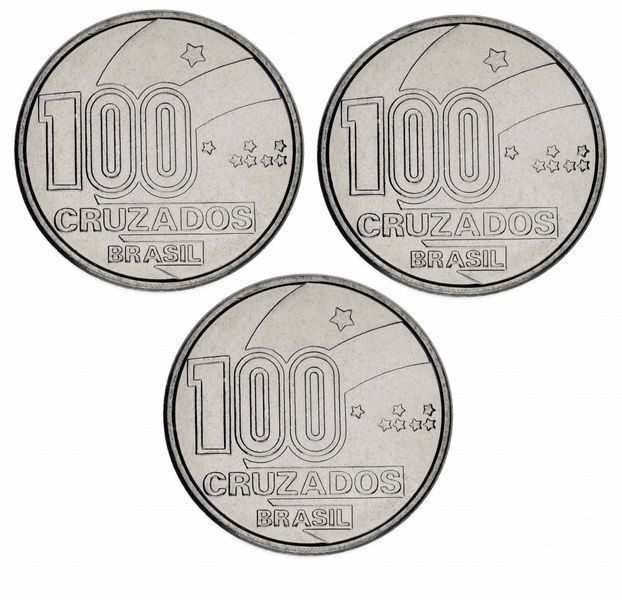 Brazil set of 3 coins of 100 Cruzado 1988 UNC 100 Years of the Abolition of Slavery (KM # 608-610)