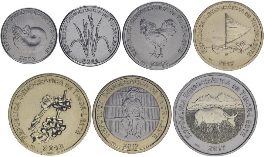 East Timor 7 coins set 2003-2017 UNC 1, 5, 10, 25, 50, 100, 200 centavos