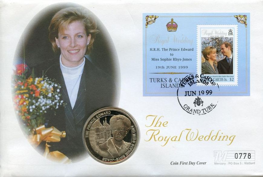 Turks and Caicos 1 crown 1999 "Royal Wedding" UNC Souvenir