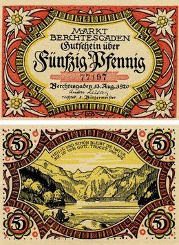Banknote Germany Notgeld 50 pfennig 1920 F-VF Berchtesgaden