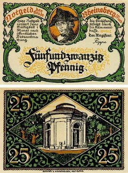 Banknote Germany Notgeld 25 pfennig F-VF Rheinsberg Variety 3