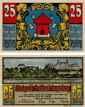Banknote Germany Notgeld 25 pfennig 1920 F-VF Segeberg