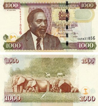 Kenya 1000 shillings 2010 UNC Elephants (P51)