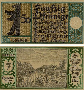 Banknote Germany Notgeld 50 pfennig 1921 F-VF Berlin Variety 5