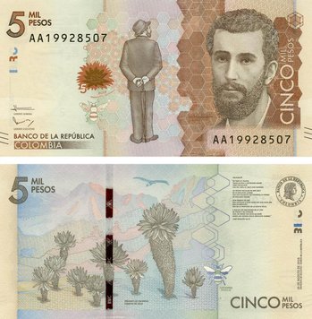 Colombia 5,000 pesos 2016 UNC (P459a)