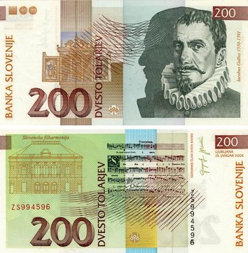 Словенія 200 толарів 2004 UNC (P15d) Б19412 фото