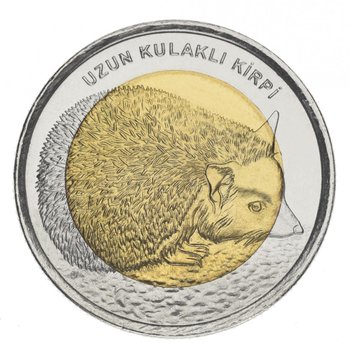 Turkey 1 lira 2014 "Fauna of Turkey - Eared hedgehog" UNC