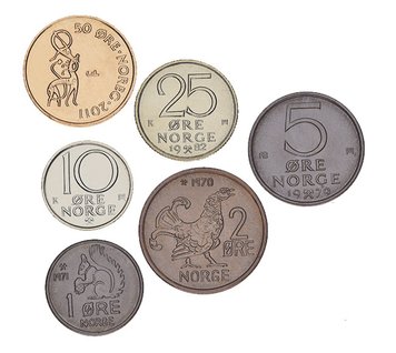 Норвегія набір з 6 монет 1970-2011 UNC 1, 2, 5, 10, 25, 50 ері М15133 фото