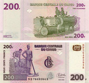 Банкнота Демократична республіка Конго 200 франків 2022 UNC (P99) Б17878 фото
