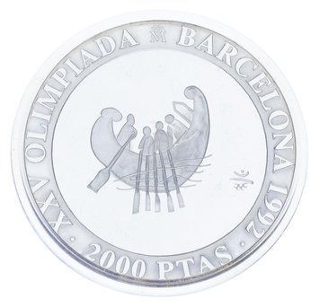 Монета Іспанія 2000 песет 1990 Срібло Proof XXV літні Олімпійські ігри в Барселоні 1992 року - Давній човен М23309 фото
