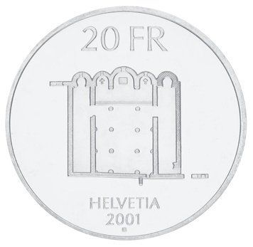 Монета Швейцарія 20 франків 2001 Срібло UNC 100 років швейцарському абатству Мюстер М18944 фото