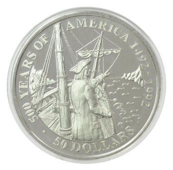 Монета Острови Кука 50 доларів 1992 Срібло Proof 500 років Відкриттю Америки &ndash; Вітус Беринг М22618 фото