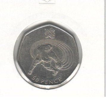 Великобританія 50 пенсів 2011 &laquo;Олімпіада 2012 - Метання м'яча&raquo; VF (KM#1183) М07266 фото
