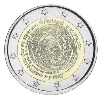 Coin Portugal 2 Euro 2024 Bimetal UNC 50th Anniversary of the Revolution of April 25, 1974
