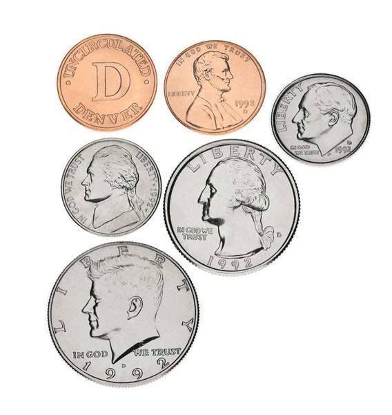USA set of 6 coins 1992 UNC D 1, 5, 10, 25, 50 cents, medal