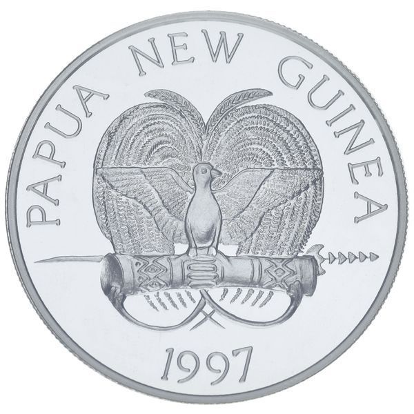 Монета Папуа-Нова Гвінея 5 кіна 1997 Срібло Proof Чемпіонат світу з футболу 1998 у Франції М23704 фото