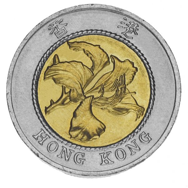 Hong Kong 10 dollars 1996 Bimetal VF-AU Flower