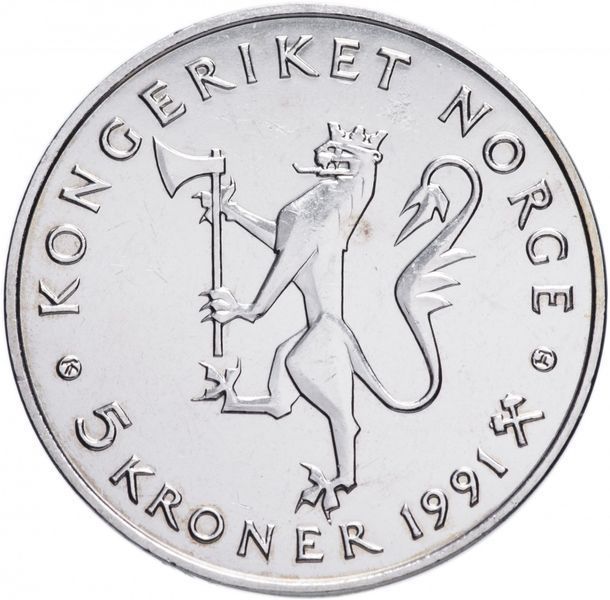 Норвегия 5 крон 1991 UNC (KM#430) М09515 фото