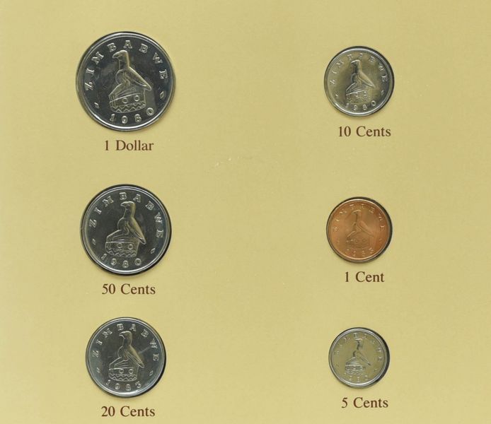 Coins set Zimbabwe Set of coins 1980-1983 UNC 1, 5, 10, 20, 50 cents, 1 dollar and 1 mark Booklet