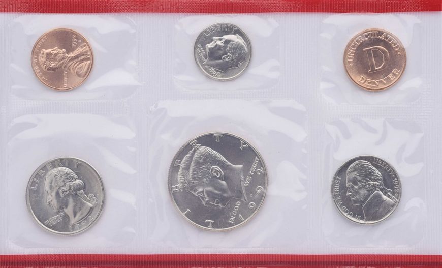 USA set of 6 coins 1992 UNC D 1, 5, 10, 25, 50 cents, medal
