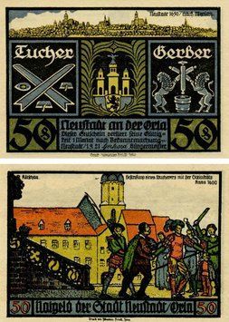 Banknote Germany Notgeld 50 pfennig 1921 F-VF Neustadt Variety 7