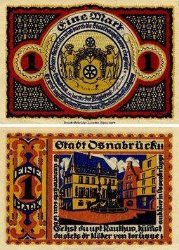 Banknote Germany Notgeld 1 mark 1921 F-VF Osnabr&uuml;ck