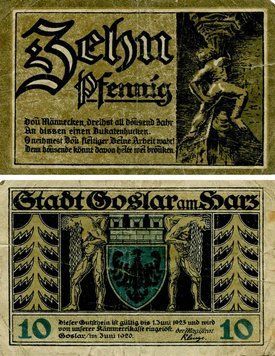 Banknote Germany Notgeld 10 pfennig 1920 F-VF Goslar