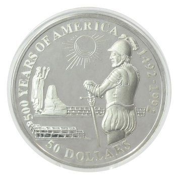 Монета Острови Кука 50 доларів 1992 Срібло Proof 500 років Відкриттю Америки &ndash; Дієго де Альмагро М22620 фото
