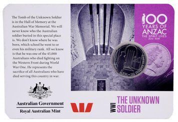 Coin Australia 20 cents 2015 UNC World War I 2014-2018 - Unknown Soldier Blister