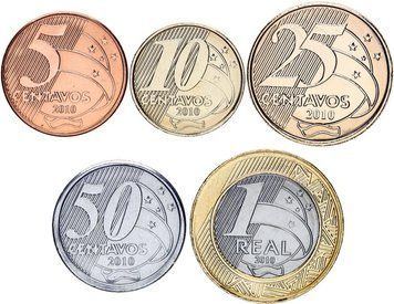 Набір монет Бразилія набір з 5 монети 2010 UNC 5, 10, 25, 50 сентаво, 1 реал М10433 фото