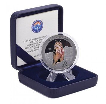 Киргизия 10 сом 2014 Серебро Proof Птица - Сова - Филин М15675 фото
